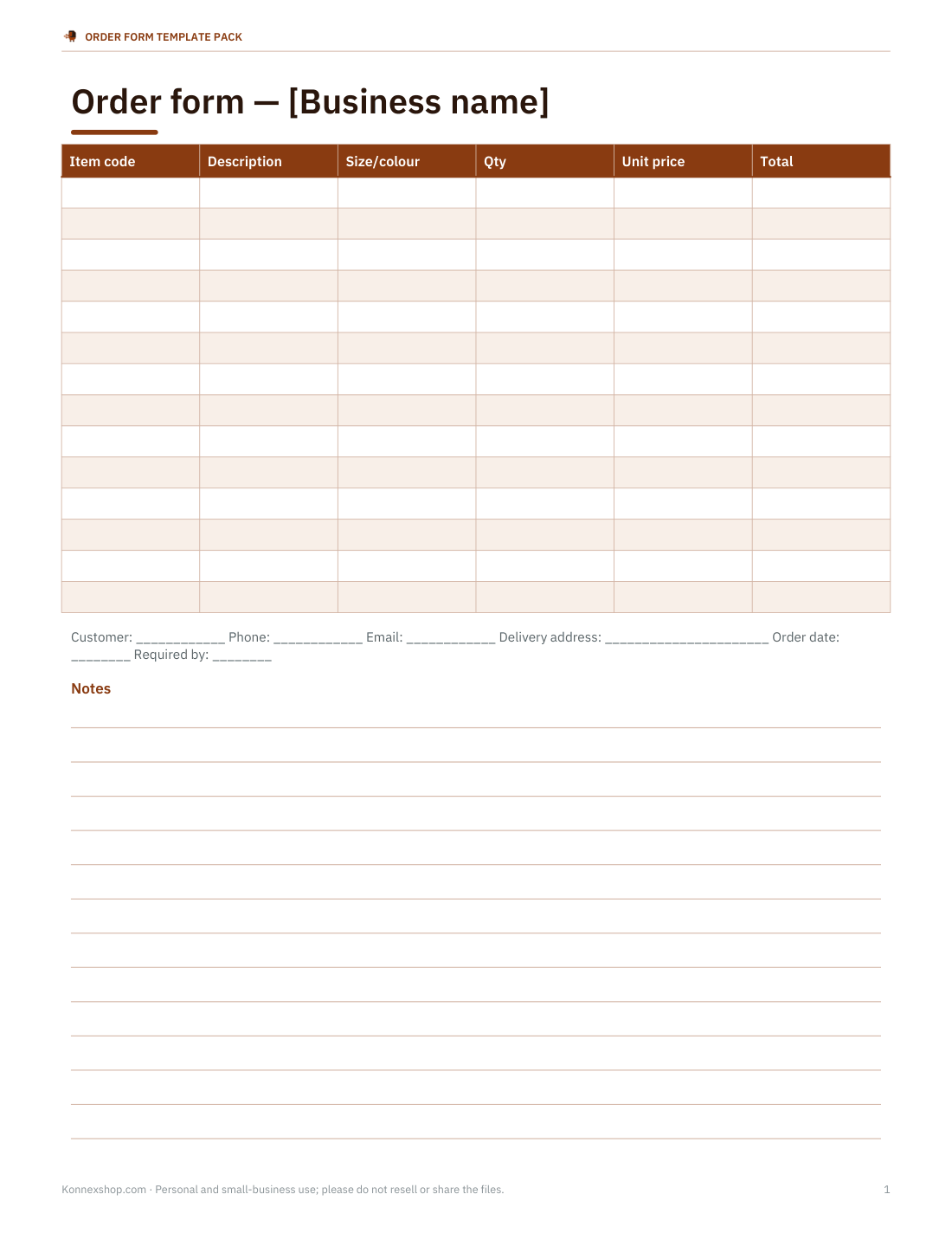 Preview of the first page of Product order form (DOCX/PDF)