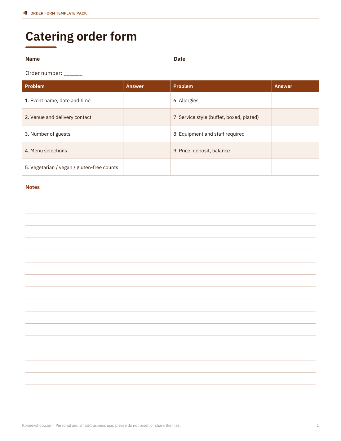 Preview of the first page of Catering form (DOCX/PDF)